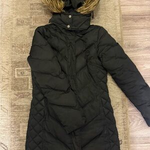Kenneth Cole Reaction Black Puffer Jacket with Faux Fur Hood